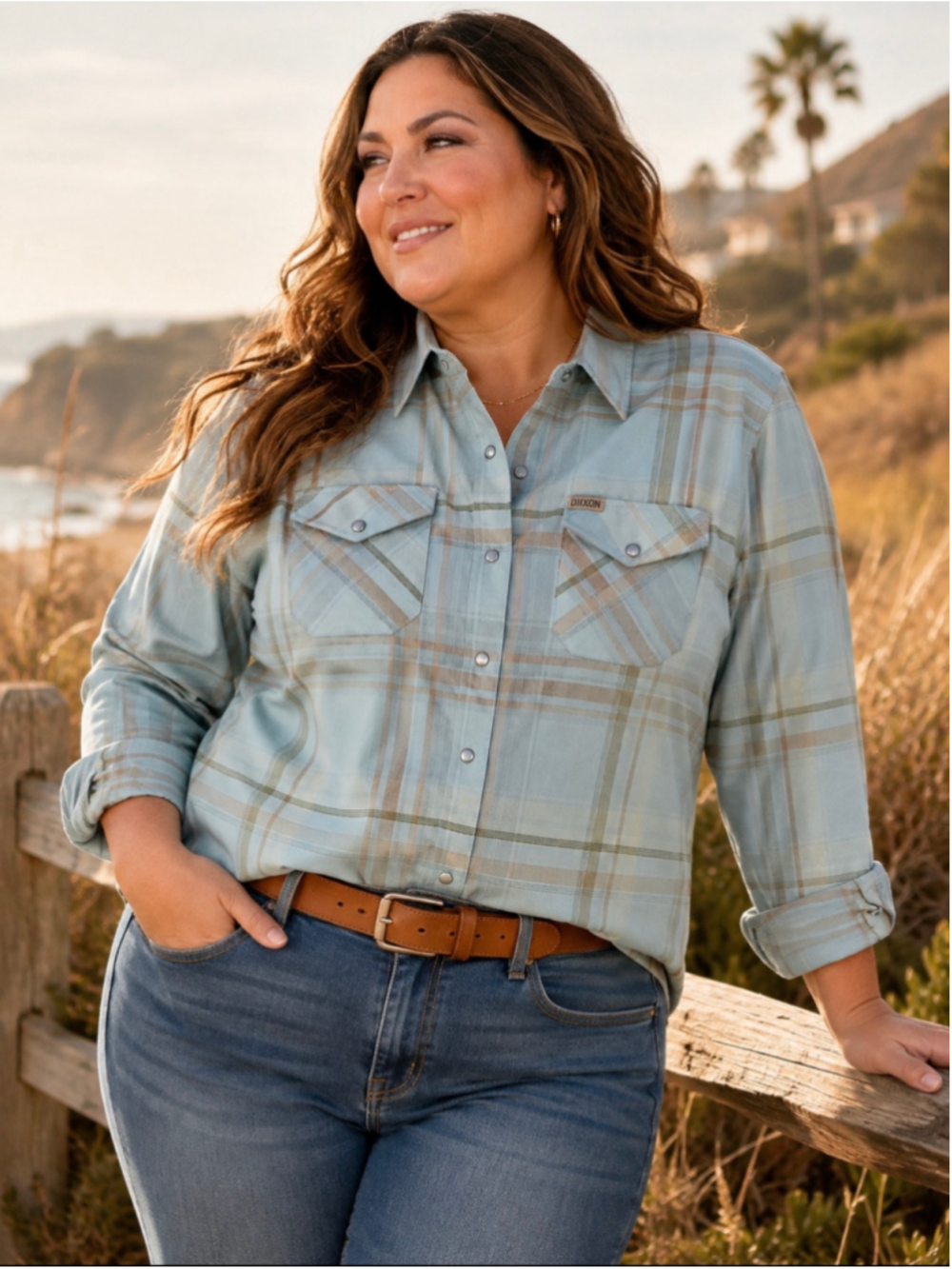Dixxon The Malibu Women’s 2X Blue Plaid Pearl Snap Flannel Shirt